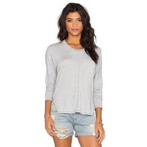 STATESIDE Revolve Linen Sweater Long Sleeve Crew Neck Top in Dusty Blue, Medium